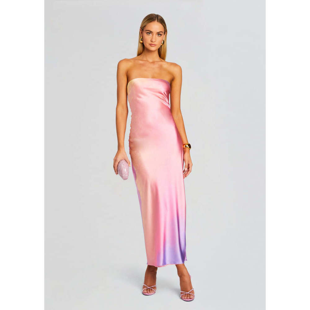 NWT Retrofête SER.O.YA Cerith Silk Strapless Midi Dress in Sunset Tie Dye Small
